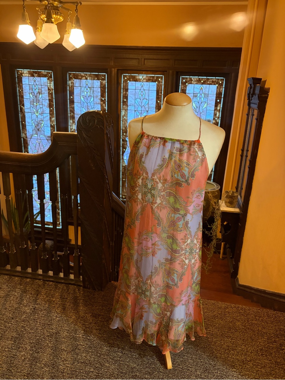Amy Matto y2K Silk Paisley Halter Slip Dress - Pink & Lavender